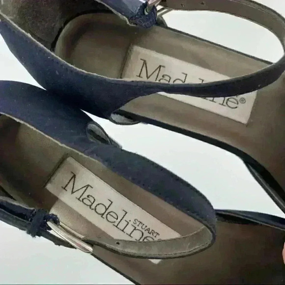 Madeline Stuart Bimini heels size 8.5 navy blue satin square toe 90s Y2k - Picture 7 of 12
